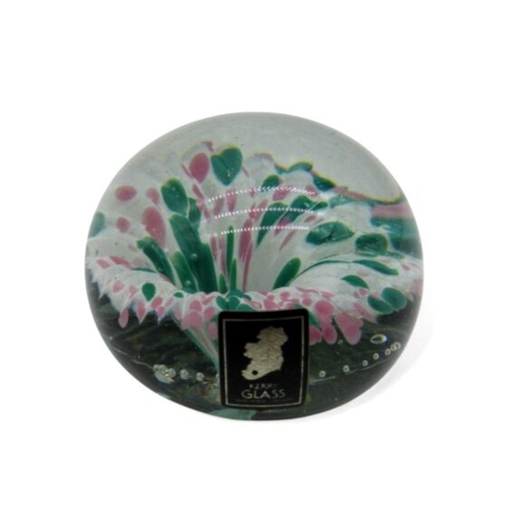 KERRY GLASS Paperweight with Handcrafted Floral Design Ireland Vintage - Picture 1 of 10